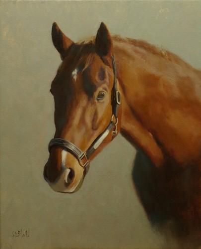Oil painting of a horse named Warlock